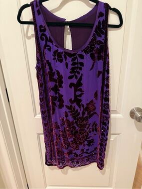 Velvet Devore Purple Floral Sleeveless Dress